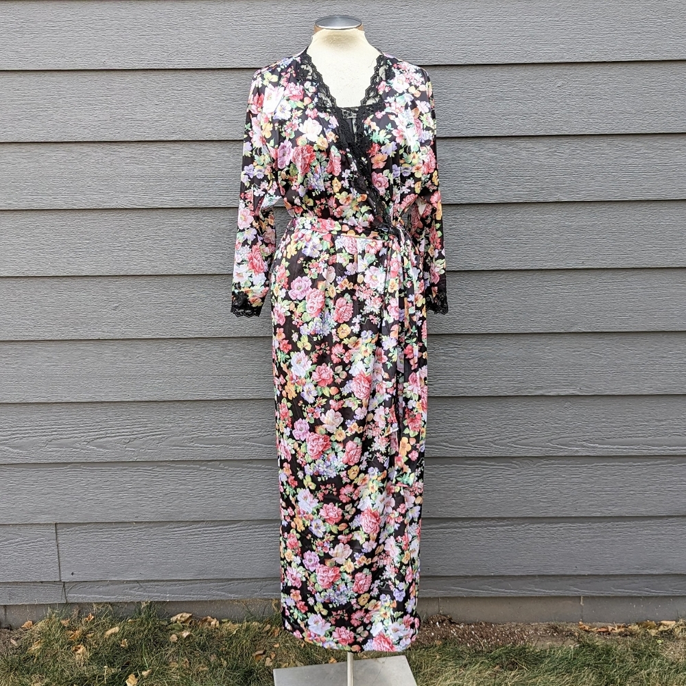 FLORAL vintage NIGHTGOWN and ROBE set L Xl - Picture 8 of 14